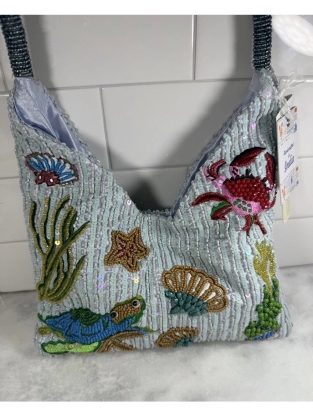 NEW RELEASE Viral Under The Sea made In India Blue Beaded Handbag NWT RARE